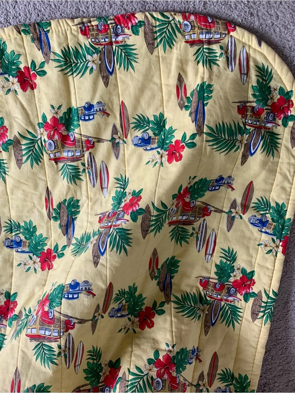 Rare Vintage 80s Contessa Hawaii Woody Surfboard Palm Trees Yellow Bedspread